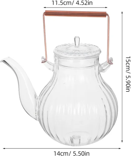 Vista 2 de Estilo retro resistente al calor Hervidor de té de vidrio 27.1 fl oz estufa hervidor de cobre mango para cocinar té