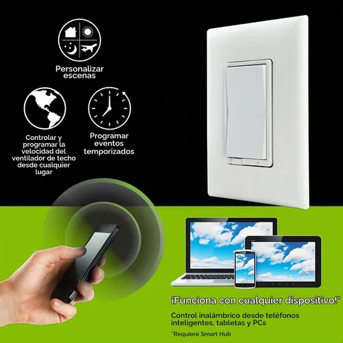 Vista 2 de Enbrighten Z-Wave Plus Controlador de ventilador, funciona con Alexa, Google Assistant, compatible con 3 vías, requiere ZWave Hub