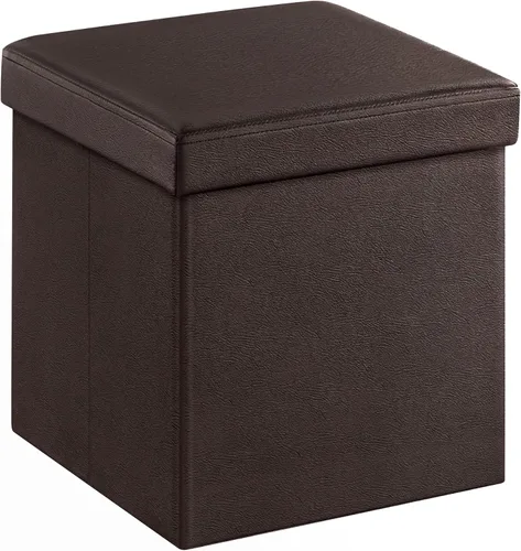 Vista 13 de SONGMICS cubo de almacenamiento de piel sintética, asiento, 15 pulgadas, Madera, Negro