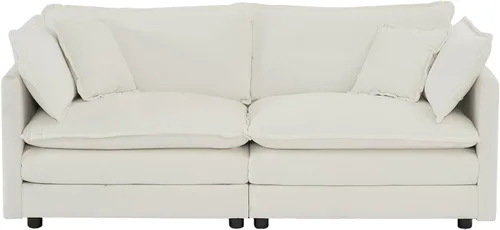 Vista 7 de KIVENJAJA Sofá biplaza de chenilla, sofá grande de 2 plazas con nube, moderno y cómodo asiento profundo con 4 almohadas para sala de estar, Beige