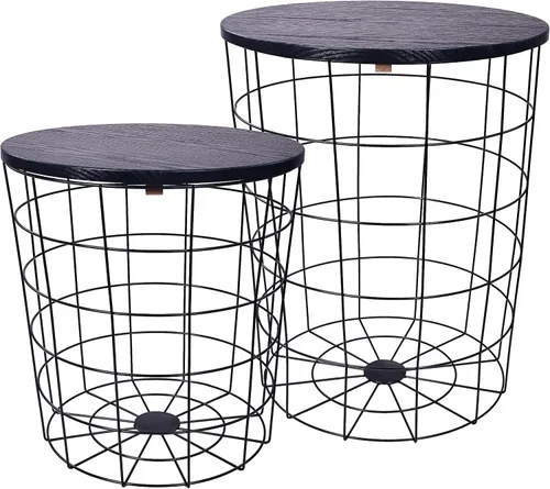 Vista 7 de Elevon Mesa auxiliar de mesa anidable, base de cesta de alambre con tapas de madera, juego de 2, gris