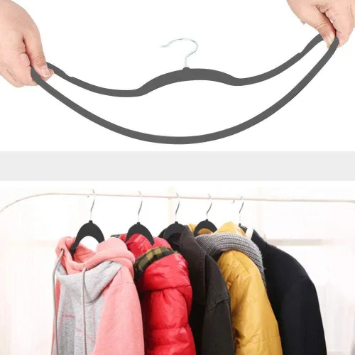 Vista 6 de Yaheetech Perchas de terciopelo para ropa, delgadas y antideslizantes, perchas para trajes que ahorran espacio, paquete de 200, color gris