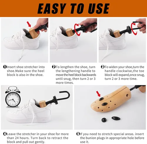 Vista 4 de Hoteelee Pair of Wooden Shoe Stretcher Stretches,Shoe Trees for Men Women Wide Feet Adjust Length & Width Wooden Shoe Expander Shaper for men's