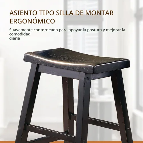 Vista 5 de Lexicon - Taburetes de asiento de silla de montar de altura de comedor, juego de 2, madera maciza, color negro