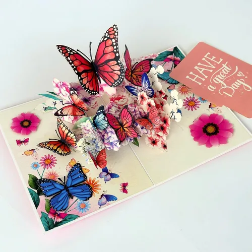 Vista 10 de Tarjeta de felicitación emergente con flores florecientes, furgonetas de aventura, vehículo floral, amante de la naturaleza, tema clásico