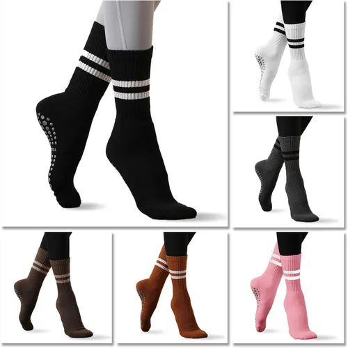 Vista 4 de Flydo Calcetines de Pilates Grippy con empuñaduras para mujer, calcetines largos antideslizantes para yoga Pure Barre, ballet, entrenamiento