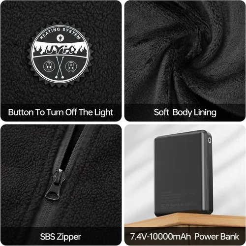 Vista 4 de JYK Men's Polar Fleece Heated Vest with 10000mAh 7.4V2A Battery Pack, 6 Heating Zones