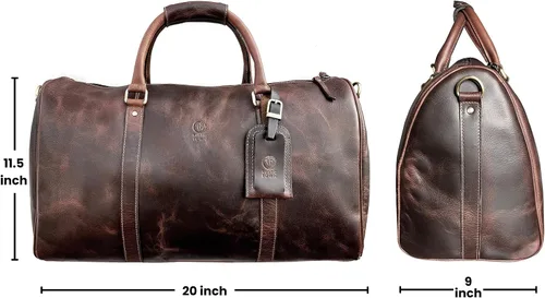 Vista 2 de Bolsa de lona de cuero hecha a mano de 30 L, cuero de grano superior, tamaño de cabina aprobado por la TSA, estilo clásico vintage con perspectiva