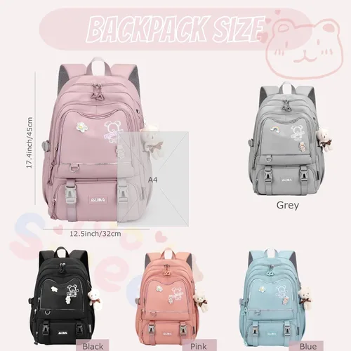 Vista 2 de Mochila infantil para niñas, color sólido, escuela primaria, estudiantes, mochila linda bolsa de viaje al aire libre, A-gris, Mediana, Estilo-a