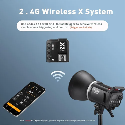 Vista 4 de Godox Kit de flash de estudio MS300V (2 x 300 W) con 2 cajas de luz, 2 soportes de luz, 2 reflectores, lámparas de modelado LED, sistema inalámbrico