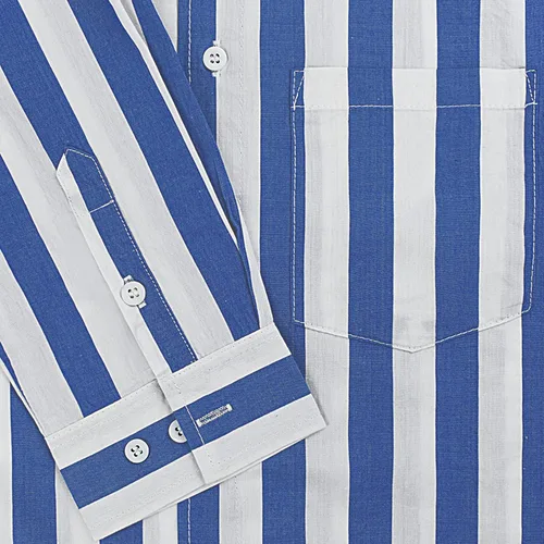 Vista 5 de Gnvviwl Camisas casuales de manga larga con botones para hombre, camisa de vestir de algodón a rayas con bolsillo