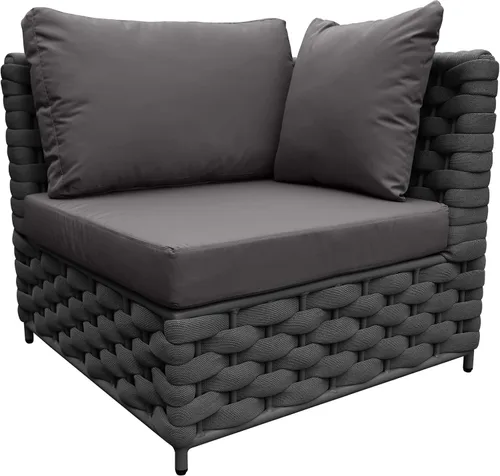 Vista 11 de TWT Sofá individual modular para exteriores con cojín grueso, gris oscuro Cuerda Textilene Gris Oscuro W/Cojín Gris Oscuro