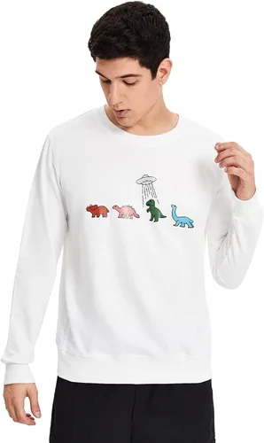 Vista 6 de WDIRARA Sudadera de manga larga con estampado de dinosaurio de dibujos animados para hombre