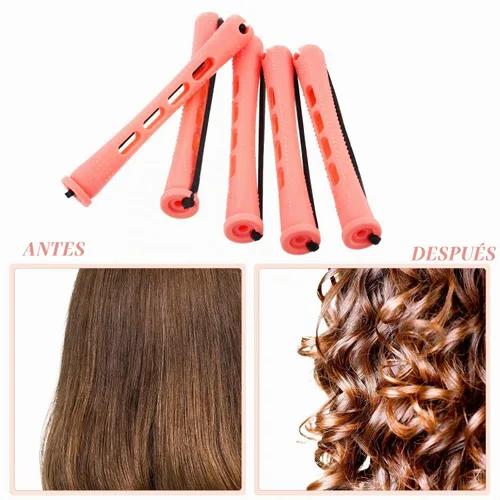 Vista 4 de WILLBOND 48 piezas de varillas de plástico rosa permanente larga variedad para el cabello Perm Rods Hair Curling Roller Accesorios para mujeres