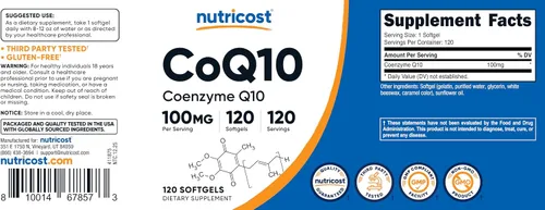 Vista 6 de Nutricost Cápsulas blandas CoQ10 (120 porciones, 100 mg por porción), mejor absorción, suplemento CoQ10 ultra puro, sin gluten y sin OMG