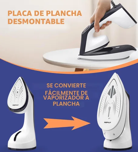 Vista 3 de Vaporizador para ropa, vaporizador y plancha 2 en 1 de 1600 W con placa de cerámica grande, potente vapor turbo, control inteligente de temperatura