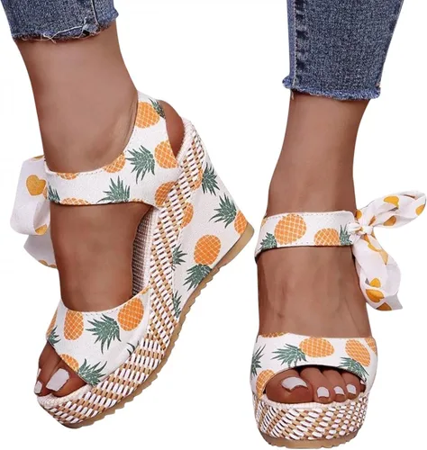 Vista 3 de NOLDARES Sandalias para mujer, sandalias de plataforma con punta abierta sin posicionar, con estampado floral