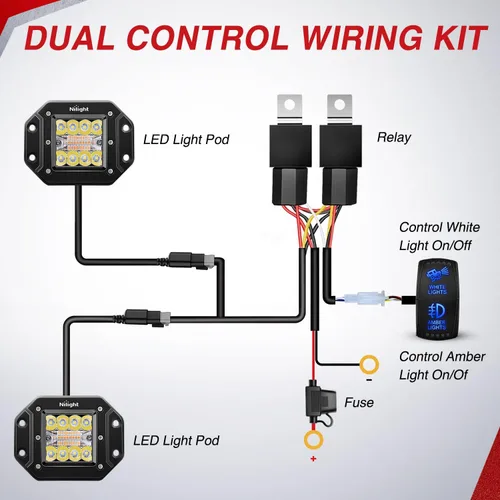 Vista 4 de Nilight Cápsulas de Luz LED de Montaje Empotrado 2PCS 42W Ámbar Blanco 3 Modos de Iluminación Luces Antiniebla Haz Combinado de Punto e Inundación