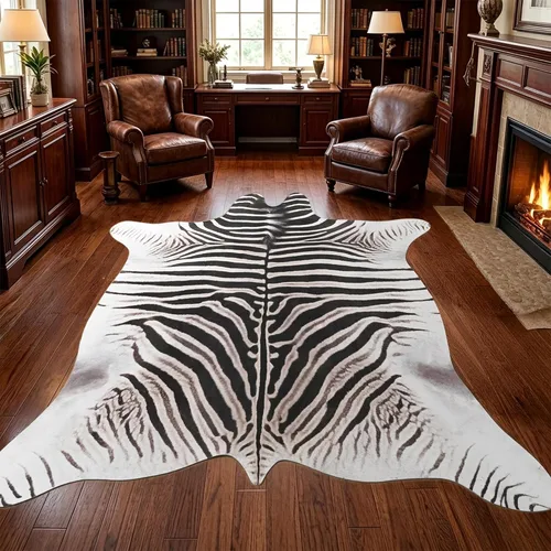 Vista 58 de Easycozy Alfombra de piel de vaca sintética con gran estampado de vaca, 3 x 4 pies, alfombra gruesa y elástica para dormitorio, sala de estar
