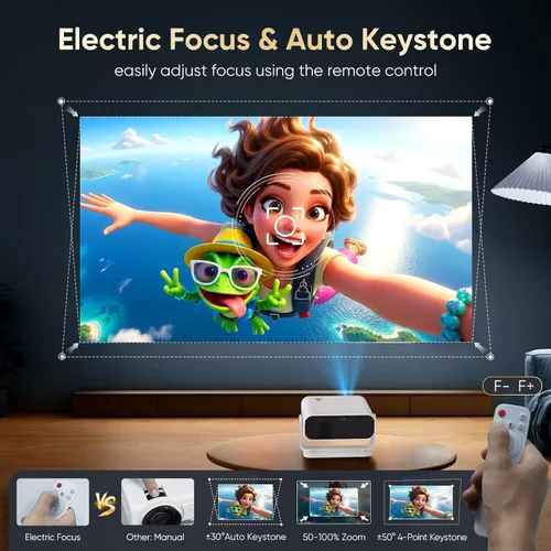 Vista 4 de Soporte para mini proyector 4K, WiFi 6 BT 5, Keystone automático Negro