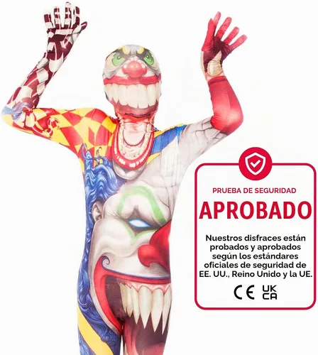 Vista 2 de Morphsuits Disfraz de payaso para niños, disfraz de payaso asesino de Halloween para niños, divertido disfraz de circo