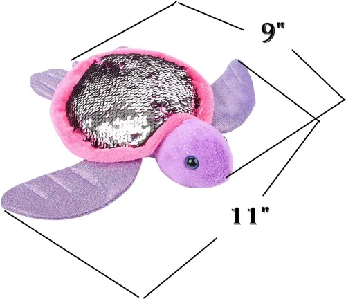 Vista 2 de Zugar Land Peluche reversible de tortuga marina con lentejuelas (11 pulgadas), diseño de lentejuelas reversibles, color rosa intenso/plateado