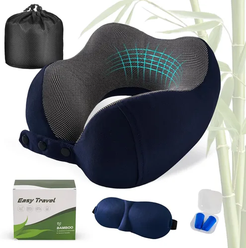 Vista 11 de Cirorld - Almohada de cuello para viajes, almohadas de viaje para aviones, 100% espuma viscoelástica para cuello, almohada de vuelo ajustable