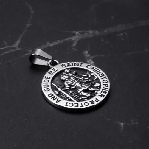 Vista 4 de ELFASIO Colgante de San Miguel, medalla de San Cristóbal, medallas de San Benito, collar de cruz de Jesús para hombres y mujeres, colgante de acero