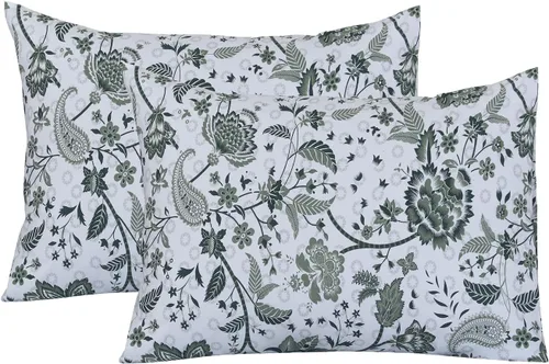 Vista 22 de Feather & Stitch - Fundas de almohada 100% algodón de 2 piezas tamaño Queen, 300TC fundas de almohada ultra suaves con cierre de sobre, resistentes