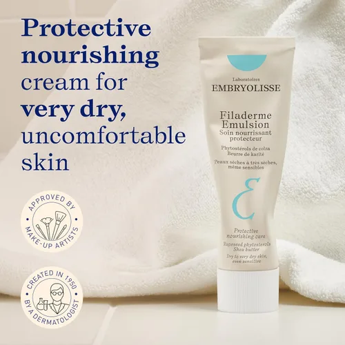 Vista 2 de Embryolisse Filaderme - Hidratante facial en emulsión, reparación intensiva para piel seca, con aloe vera y manteca de karité, 2.54 onzas líquidas