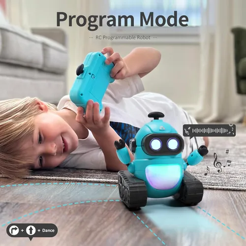 Vista 2 de GILOBABY Juguetes robóticos para niños, robot recargable de control remoto para niños, robots RC programables con ojos LED, cabeza y brazos