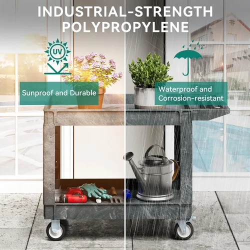 Vista 5 de YITAHOME - Carrito utilitario de plástico resistente de 2 niveles, 45 x 25 pulgadas, color gris