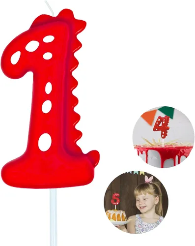 Vista 16 de Velas de cumpleaños con número (0 velas rojas) con forma de dinosaurio, velas de pastel de feliz cumpleaños para decoración de fiesta de cumpleaños