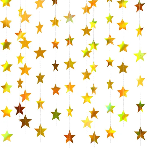 Vista 16 de Patelai Guirnalda de estrellas con purpurina 2026, decoración de graduación de 130 pies, pancarta colgante de estrella para fiesta, cumpleaños