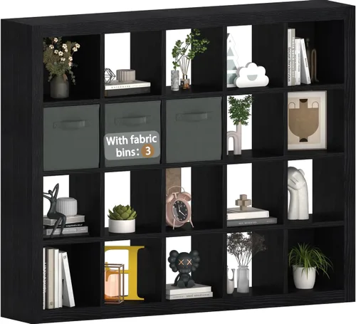 Vista 13 de Estantería con contenedor de almacenamiento, organizador de almacenamiento de 6 cubos, estantería abierta de madera moderna, estante de cubículos