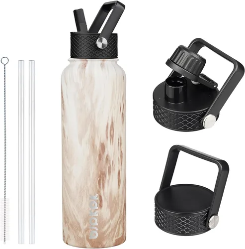 Vista 51 de BJPKPK Botellas de Agua Aisladas con Tapa de Pajita, Botella de Agua de Acero Inoxidable de 18oz, Termo Frío Caliente con 3 Tapas, Vaso de Viaje a