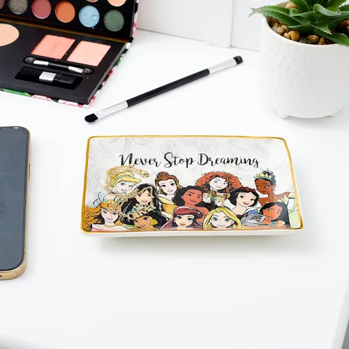 Vista 4 de Disney Princess Jewelry Tray - Plato de cerámica para baratijas - Plato para anillos con Ariel Tiana Bella Jazmín y más princesas