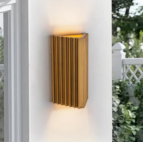 Vista 16 de Luces de pared doradas hechas a mano para exteriores, de 10 pulgadas, luces LED de pared para patio, accesorios de iluminación exterior Oro hecho a