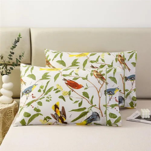 Vista 19 de URBONUR Fundas de almohada 100% algodón tamaño estándar, paquete de 2 fundas de almohada estándar con estampado floral azul, cierre de sobre súper