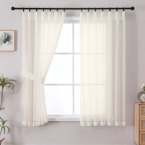 Vista 33 de OWENIE - Cortinas semitraslúcidas con plisado de pellizco blanco de 96 pulgadas de largo para dormitorio y sala de estar, cortinas modernas de aire