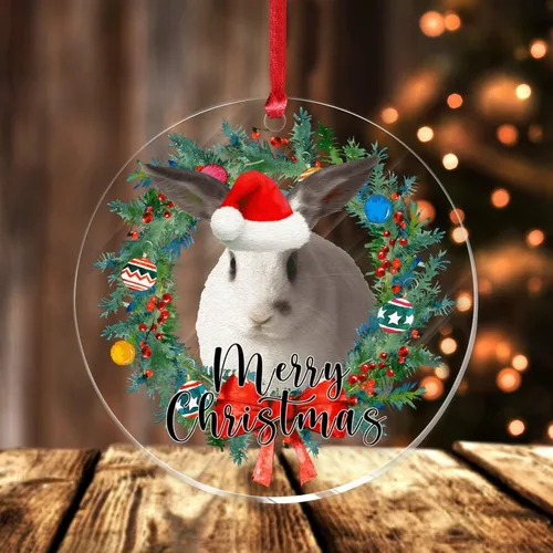 Vista 14 de Adorno acrílico circular de 3 pulgadas para decoración de árbol de Navidad, corona de feliz Navidad, conejo de animal, colgante de acrílico