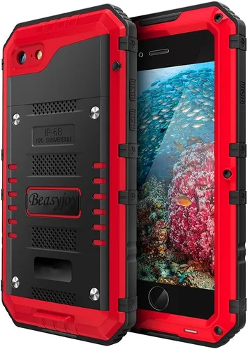 Vista 13 de Beasyjoy Funda de Metal para iPhone SE 2022/2020/8/7, Funda Impermeable Resistente con Protector de Pantalla, Protección de Cuerpo Completo Grado