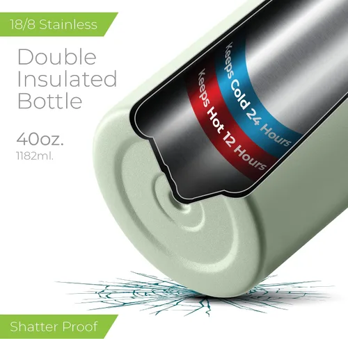 Vista 90 de SIPX™ Botella de Agua Aislada de 18 oz con 3 Tapas – Acero Inoxidable a Prueba de Fugas, Triple Aislamiento – Frío 24 Horas/Caliente 12 Horas – Negro