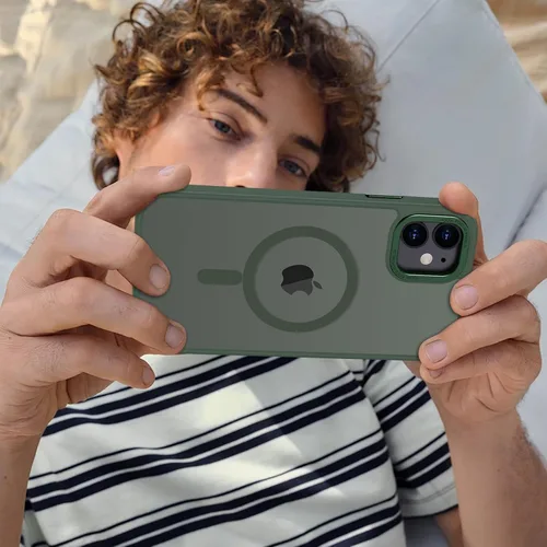 Vista 556 de Anuck - Funda magnética para iPhone 11 compatible con MagSafe, carcasa trasera mate translúcida dura, borde de TPU, delgada, resistente a impactos
