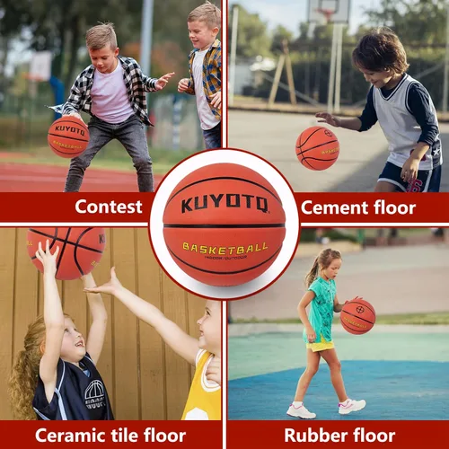 Vista 5 de KUYOTQ Kids Toddler Youth Adult Size 3/4/5/6/7 Basketball 22/25.5/27.5/28.5/29.5" Thickened Rubber or Faux Leather Indoor Outdoor Basketball for