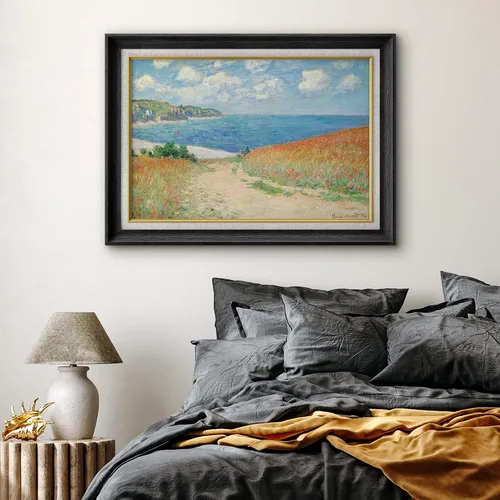 Vista 3 de MUDECOR Claude Monet - Arte artístico enmarcado prémium para pared, camino a través del maíz en Pourville, ilustraciones históricas culturales