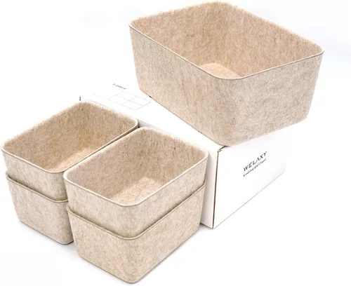 Vista 7 de Welaxy - Organizador minimalista de fieltro profundo, 5 unidades, contenedores de almacenamiento de avena