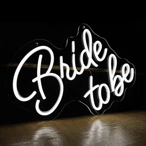 Vista 3 de Letrero LED de neón de Bride to Be reutilizable, decoración de pared de neón, fiesta de compromiso Letras blancas de luces de neón para despedida