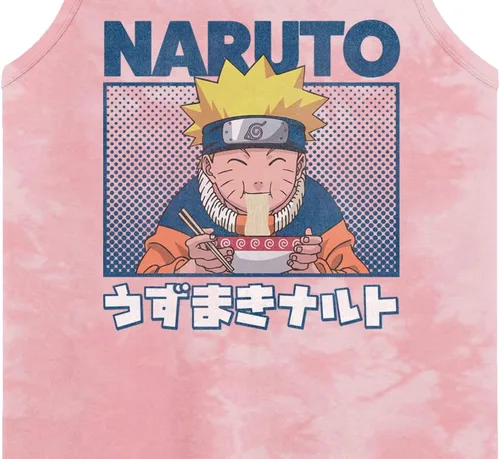 Vista 2 de Naruto Classic Naruto Eating Ramen Cuello Redondo Sin Mangas Rosa Claro Cloud Wash Hombres Tank Top