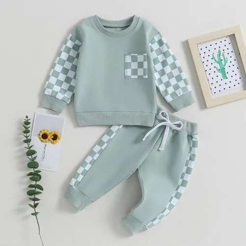 Vista 113 de Ropa de bebé niño 3 6 9 12 18 24M 3T Conjunto de pantalones con capucha patchwork sudadera con capucha pantalones de rayas traje de otoño invierno